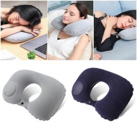 Дорожная надувная подушка-подголовник на шею со встроенной помпой (насосом) TRAVEL NECK PILLOW